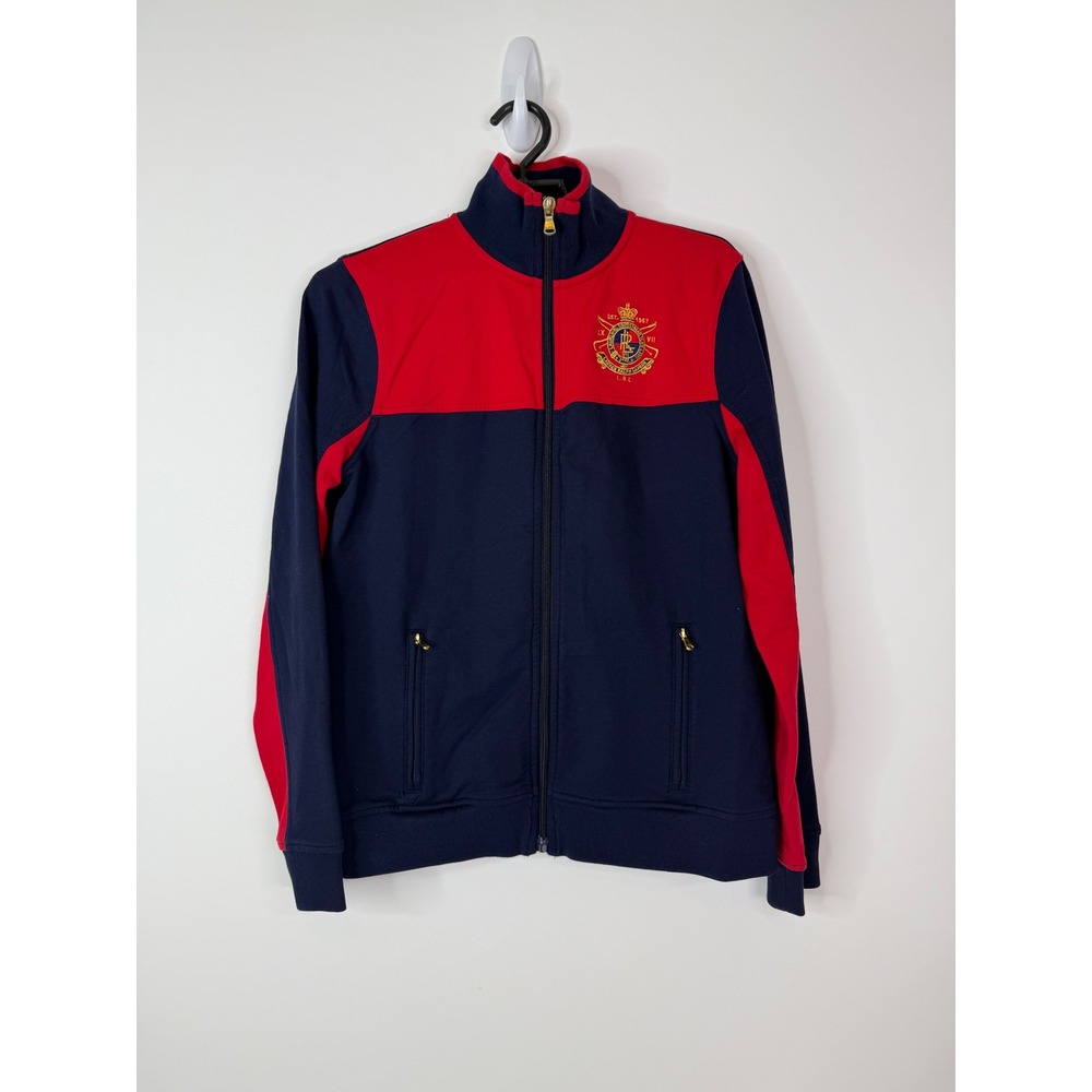 Lauren Ralph Lauren Jacket Women Petite Medium Full Zip Track LRL Crest Navy Red